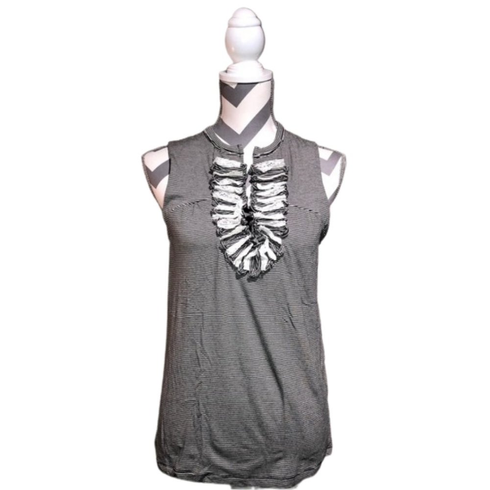Apart Black and White Striped Ruffled Blouse